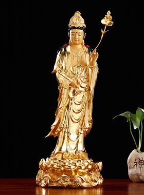热销西方a三圣佛像铜像台湾纯铜贴金阿弥陀佛站观音菩萨大势至佛