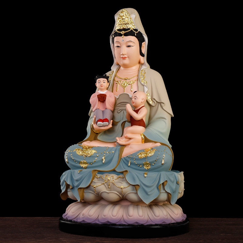 热销新款幻彩送子观音菩萨家用坐莲观音佛像男Q孩女孩送子娘娘观