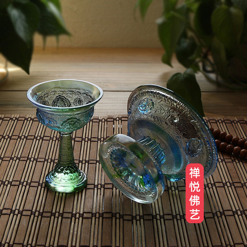 热销禅悦古法手工琉璃八吉祥供杯古法琉璃护发杯尼U泊尔修行杯小图片