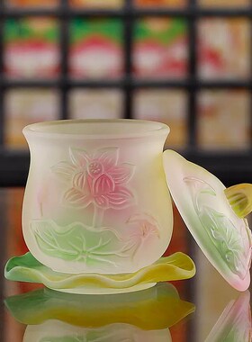 热销琉璃供水杯供水碗圣水杯供奉佛堂财神莲花敬S神大悲水净水供