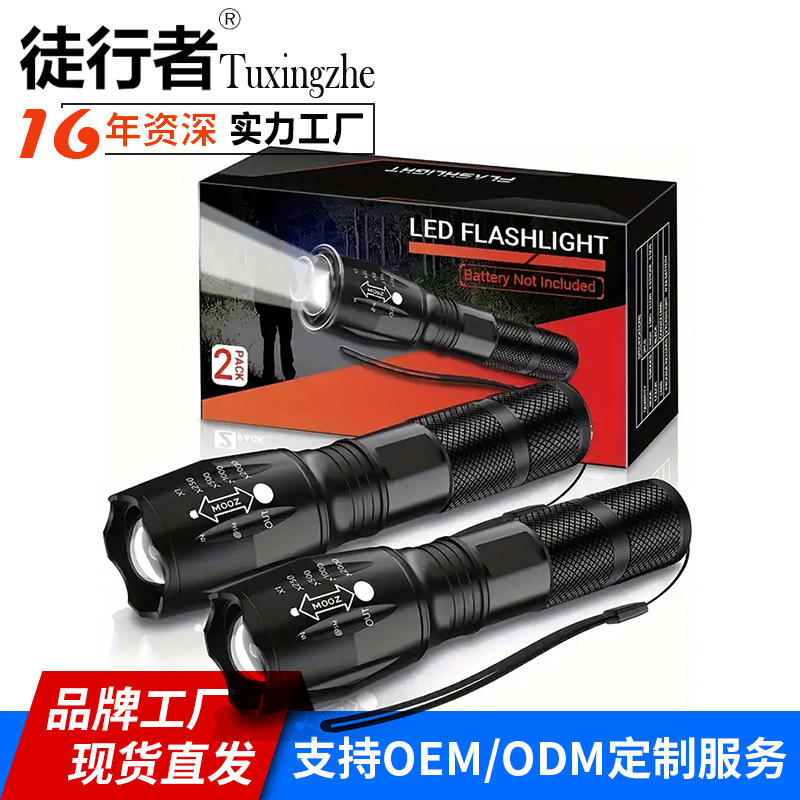 A100户外led手电筒T6充电变焦强光手电筒