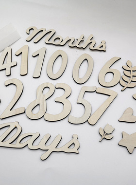 现货木质宝宝满月百天生日100days拍摄道具months数字母墙贴装饰