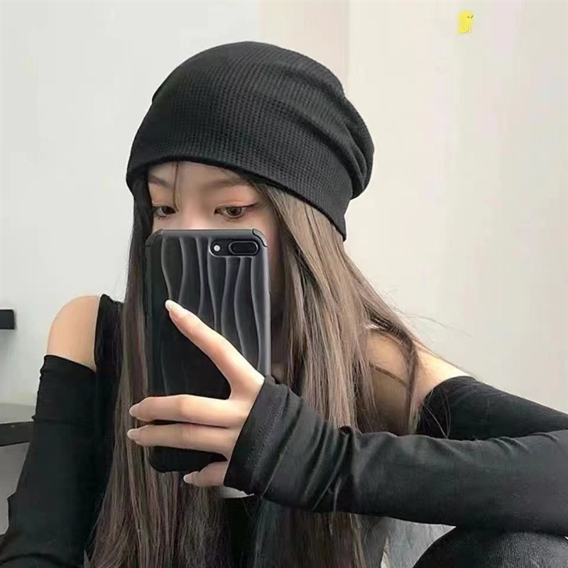 韩版潮百搭包头帽冷帽日韩系针织堆堆帽男月子P帽子男女毛线头巾