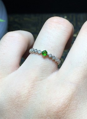 天然水晶戒指亮绿色透辉石女款迷你淑女活口N指环七夕情人节送女