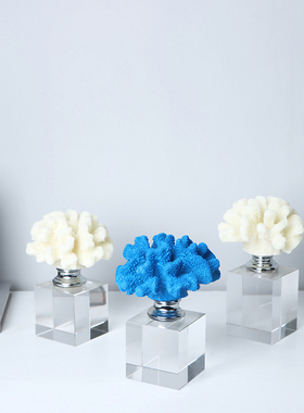 现代简约轻奢蓝色树脂o珊瑚摆件样板房客厅电视柜卧室酒柜软装饰