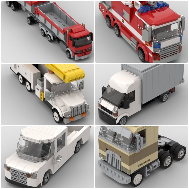 定制积木创意设计儿童拼装益智玩具男孩厢式货车消防车斗式卡车