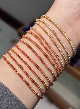 本命年法国小红绳红色编织珠珠手链情侣幸运手工手绳送礼物925银