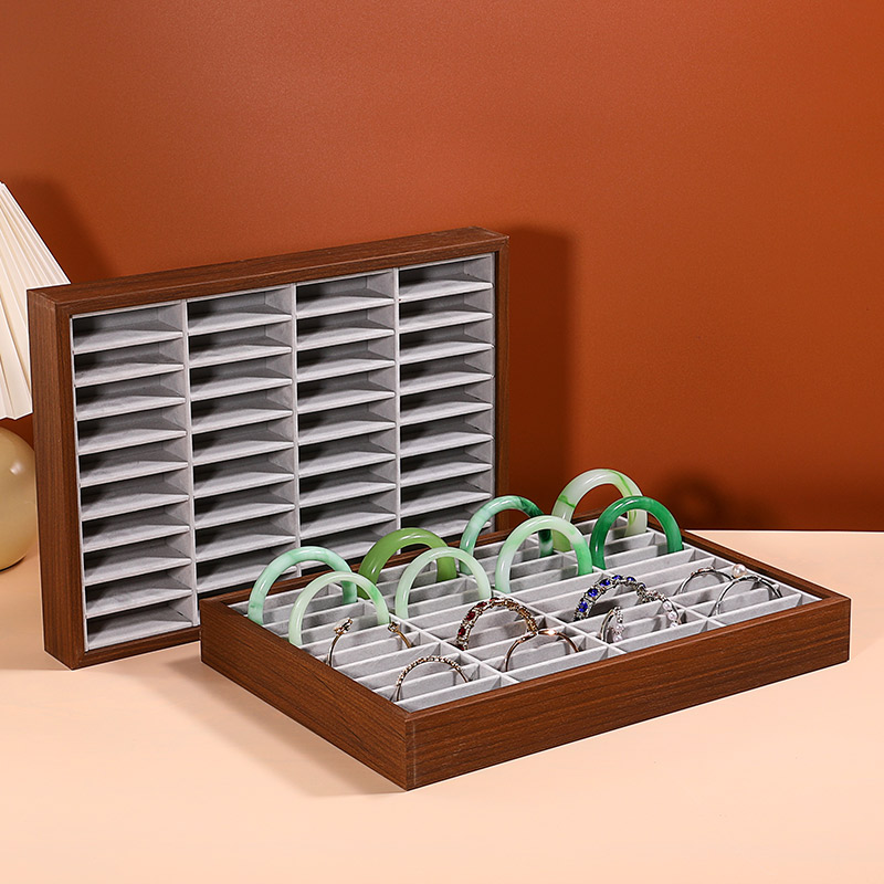 珠宝首饰柜台展示手镯盘绒布40位手镯收纳看货托盘首饰陈列展示架