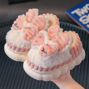 女童全包跟棉拖鞋冬季家居室内防滑保暖可爱小孩公主儿童毛拖鞋