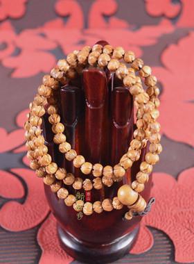 桃木莲花手链108颗念珠手串 女 男莲花佛珠雕刻Y手链多圈手饰