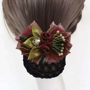 网红头花爆款发夹气质高级大气带网兜的发网罩盘头发W的神器职业