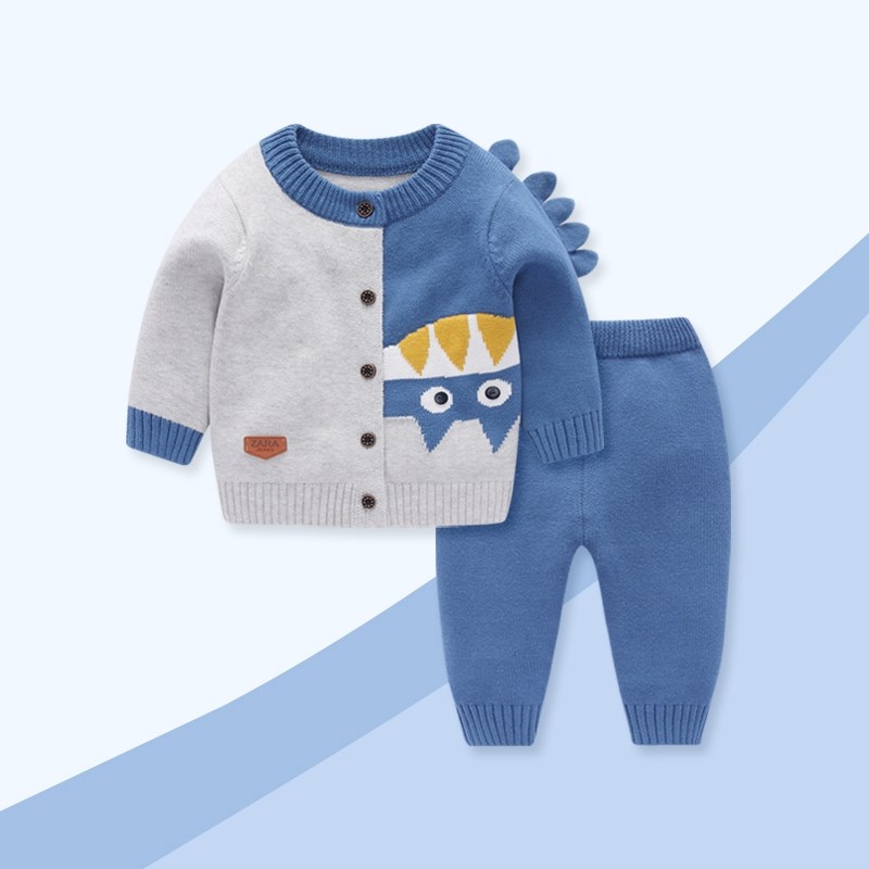 婴儿毛衣春装男宝宝针织衫套装衣服幼儿手工编织线衣开衫春秋外套