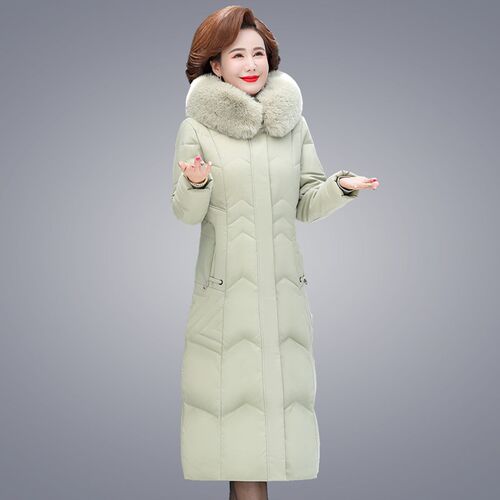 中年妈妈冬季棉衣长版p过膝中老年羽绒棉服女洋派棉袄加厚休闲外