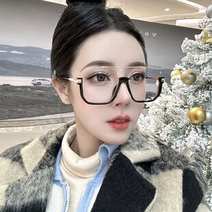 韩版复古半框眼镜男款潮大脸可B配度数近视眼镜框架女圆脸黑色镜