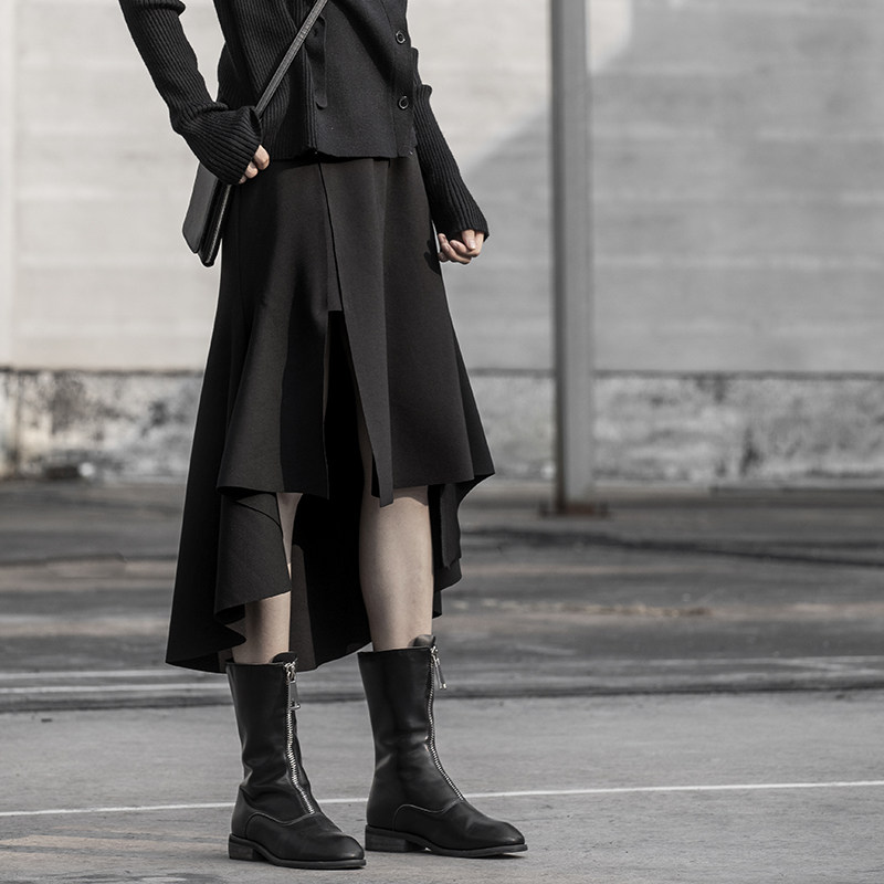 MAO春秋新款g不规则针织半身裙女春秋中长款鱼尾裙包臀高腰a字裙