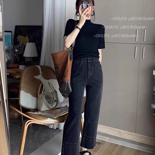 梨形身材阔腿牛仔裤女秋冬加绒加厚胖妹妹mm高腰显瘦X直筒九分裤