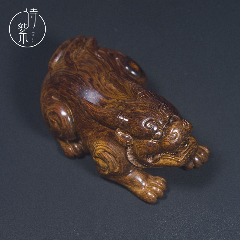 海南黄花梨貔貅把件老油梨湘工男士盘玩随身把件茶宠桌面小摆件
