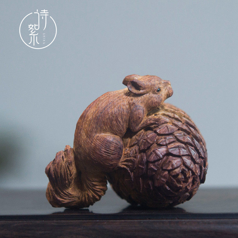 海南黄花梨松鼠手把件紫油梨男女趣味随身盘玩把件书房办公室摆件