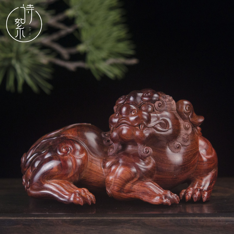 【大师作品】海南黄花梨紫油梨狮子摆件湘工华艺雕刻事事如意把件