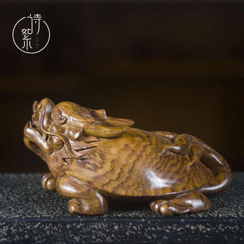 海南黄花梨龙龟手把件老油梨虎皮纹湘工雕刻男士盘玩把件吉祥送礼