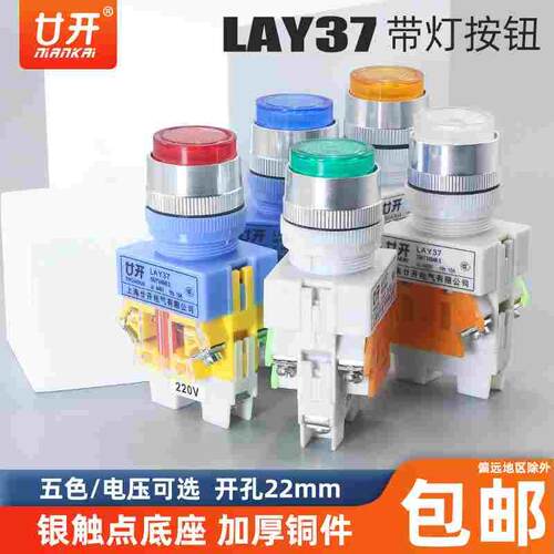 LAY37/Y090-11DN启动停止点动自复位带灯按钮 开关电压红绿22MM