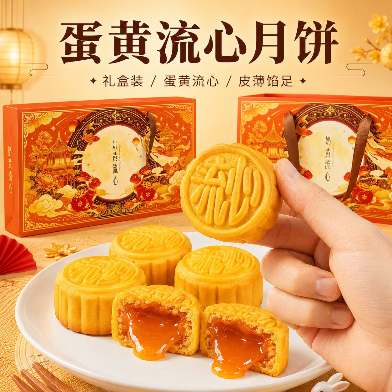 【中秋月饼礼盒】爆浆奶黄流心广式月饼港式糕点企业团购送礼