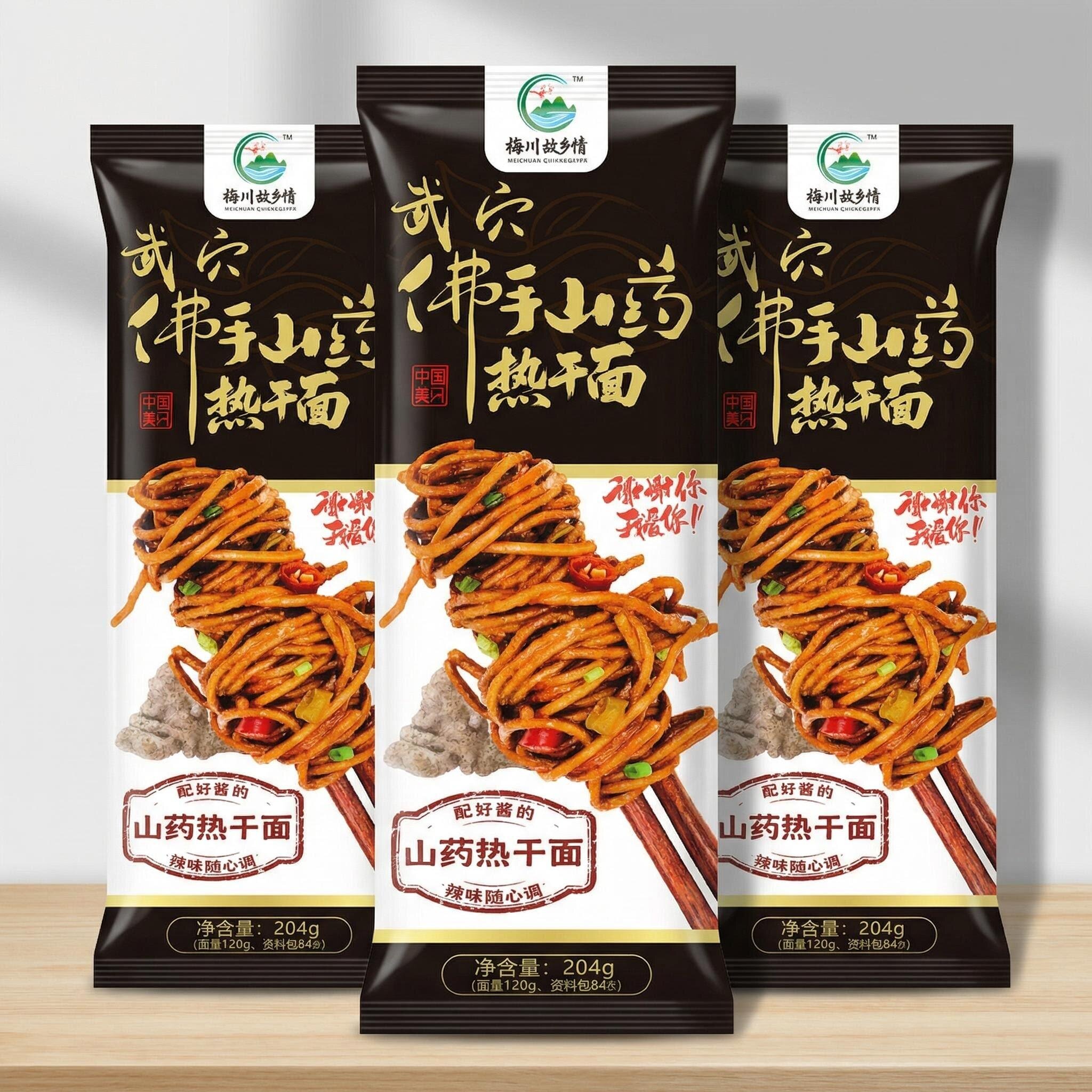 武穴佛手山药热干面204g方便速食面带调料料包湖北特产挂面早餐面