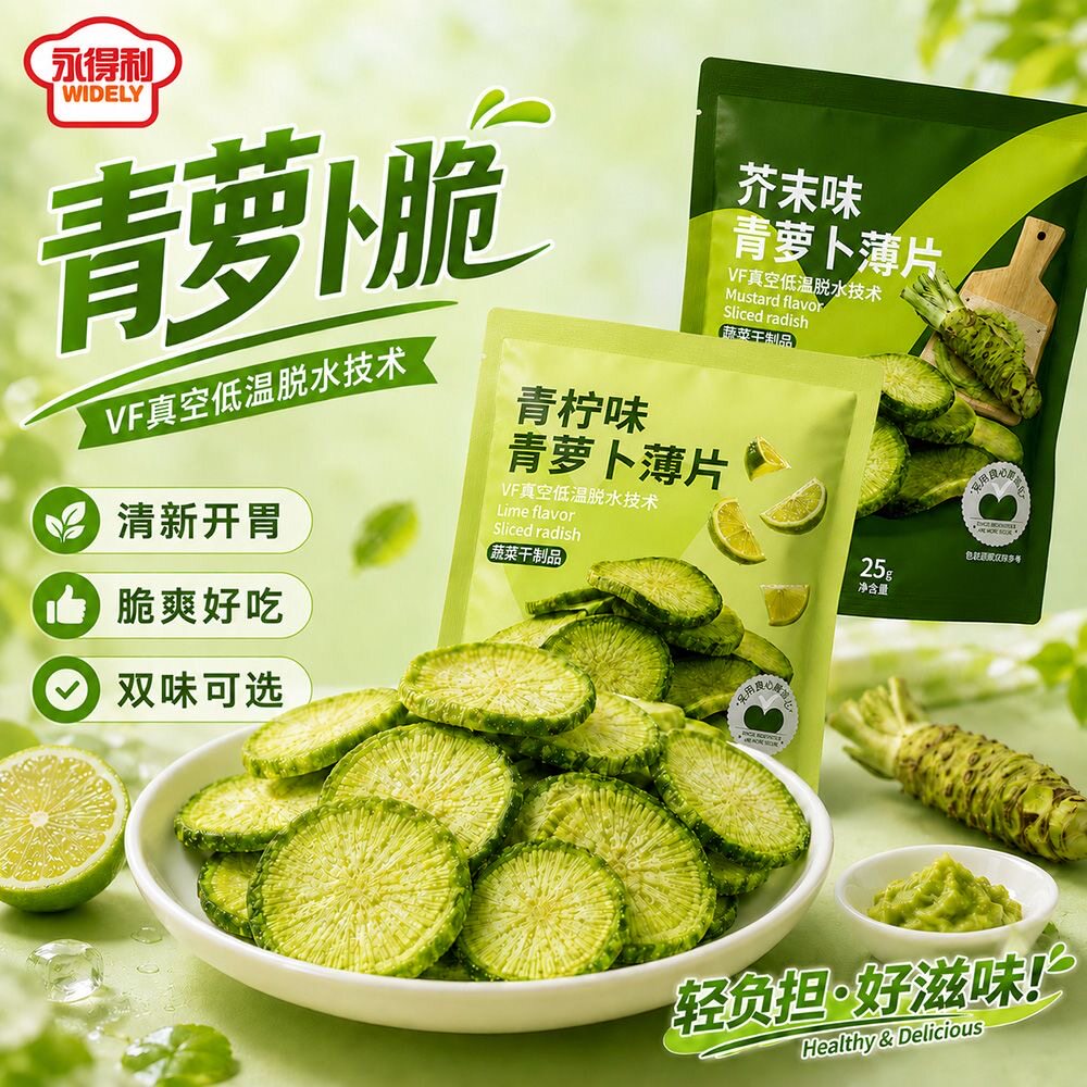 永得利青萝卜薄片蔬菜脆片青柠芥末味脱水蔬菜干袋装办公室零食