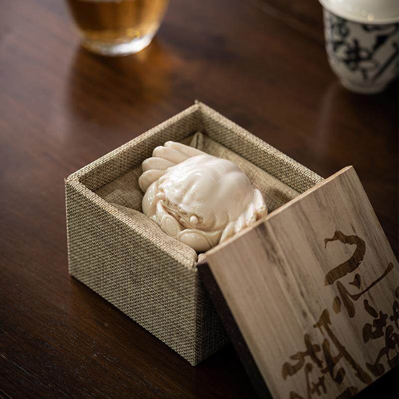 陶瓷螃蟹茶宠手工盖置创意可养茶道茶玩紫砂壶盖托个性茶台摆件