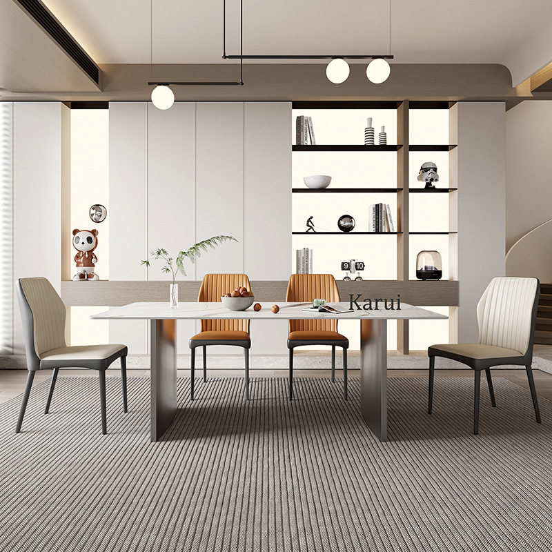 德利丰岩板餐桌意式轻奢家用不锈钢饭桌现代简约别墅岩板吃饭桌子