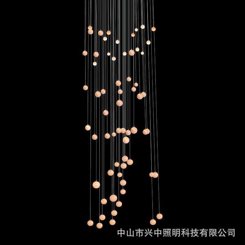 客厅餐厅别墅中空天然粉晶圆球灯简约现代loft公寓复式楼楼梯吊灯