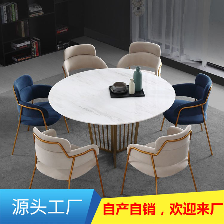 北欧大理石餐厅圆形餐桌 家用客厅多人餐桌椅酒店火锅桌圆桌家具