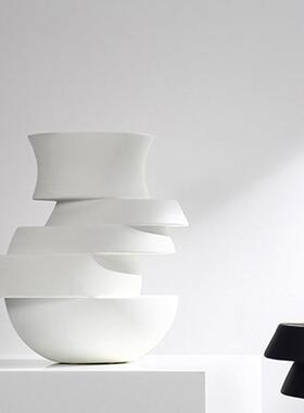 现代极简黑色白色层叠花瓶摆件客厅花干花轻奢盆景高档北欧装饰