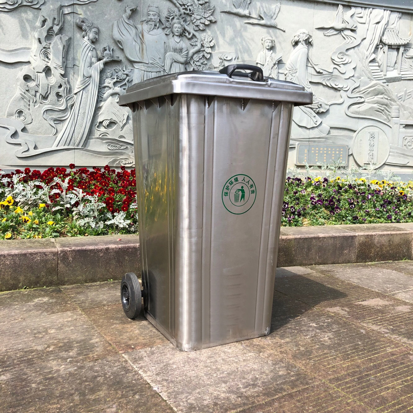 户外240L不锈钢环卫挂车大号带轮垃圾桶金属小区物业垃圾箱垃圾桶