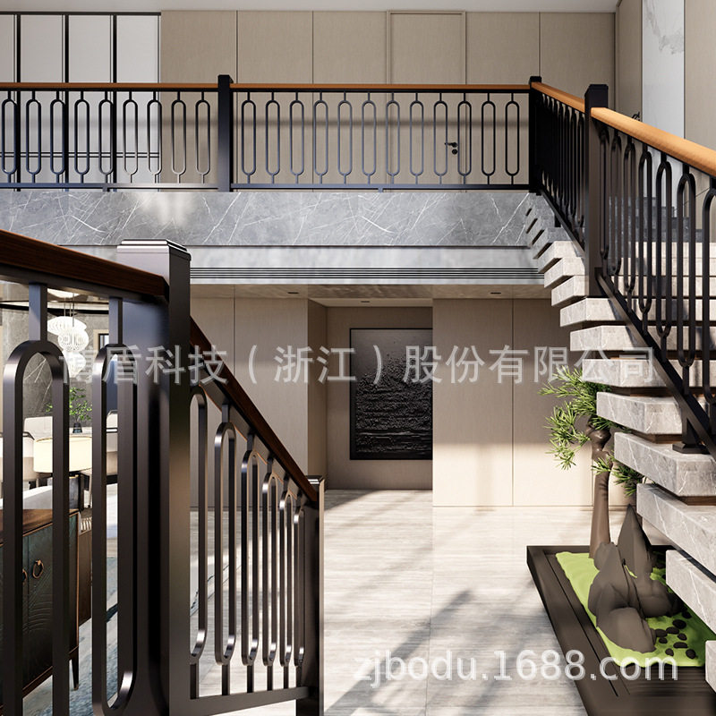 博盾实木楼梯扶手阳台护栏铁艺锌钢不锈钢栏杆别墅室外围栏结实