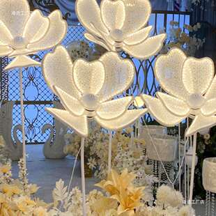 婚庆道具铁艺花瓣荷花灯发光牡丹花婚礼舞台灯光现场布置路引灯