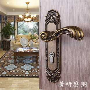 房门锁木门执手锁贝尔维帝美式黑色室内卧室静音欧式古铜门把手