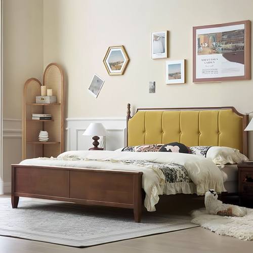 中古风实木床双人家用主卧1.8米大床黑色复古1.5米小户型家具床铺