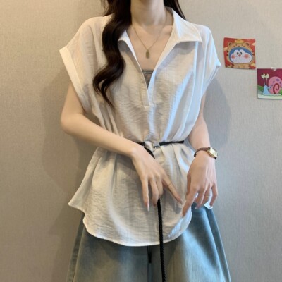 大尺码女装假两件设计感V