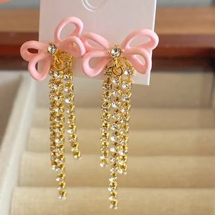 法国珐琅巴黎歌剧院系列 蝴蝶结与水钻流苏 耳钉项链