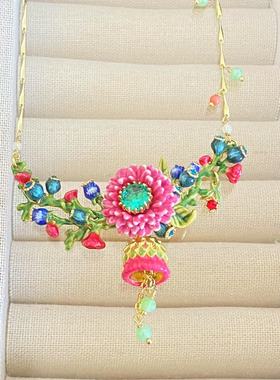 法国珐琅ln奇幻植物系列粉红色食人花奇异花耳钉项链戒指