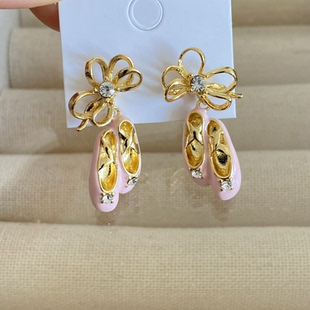 法国手工手绘巴黎歌剧院系列芭蕾舞鞋耳钉精致个性手链项链耳夹