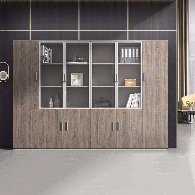简约轻奢风办公文件柜书柜资料柜储物柜子木质落地书架玻璃门柜
