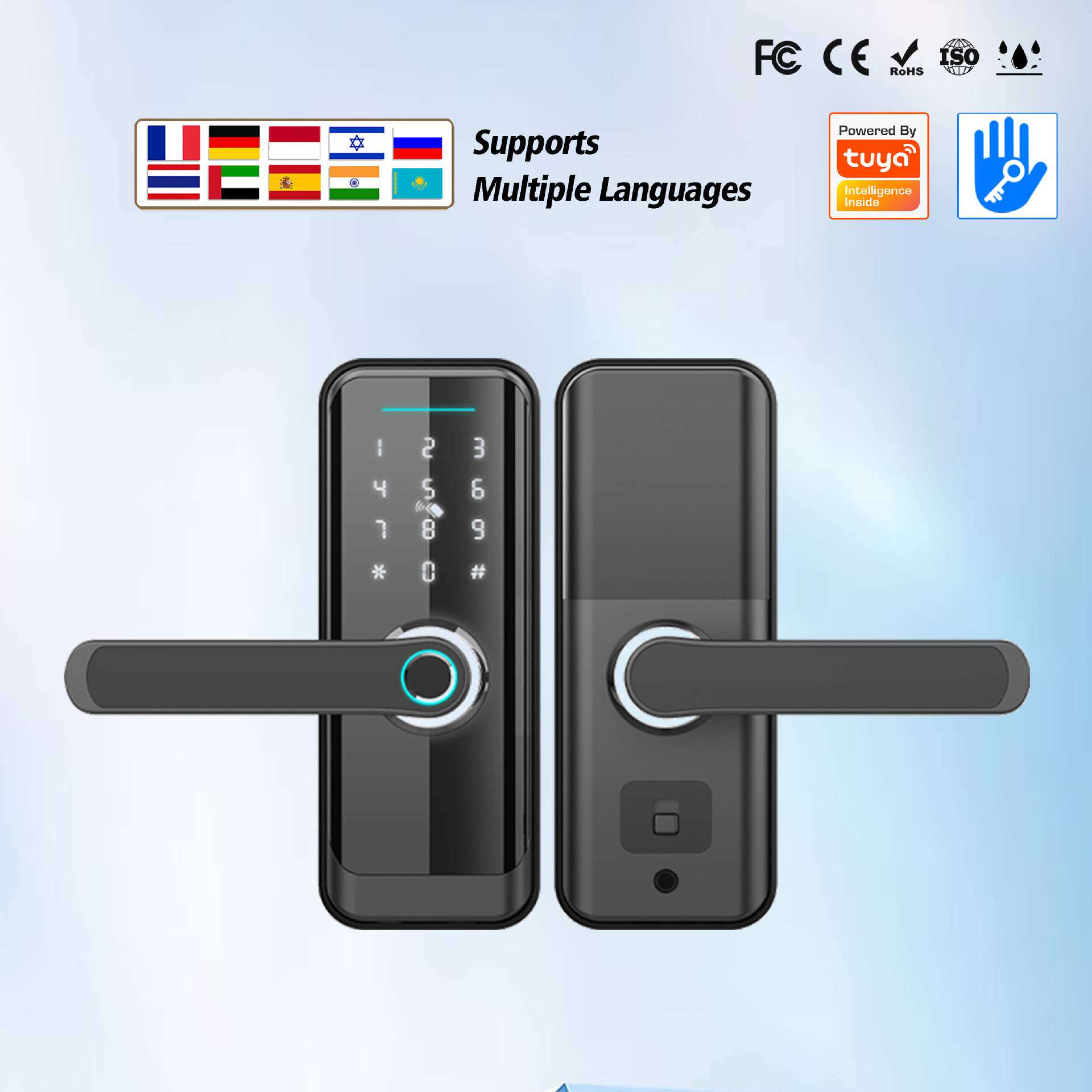密码锁matter智能安全指纹锁感应刷卡免开孔欧美门锁小锁西班牙语