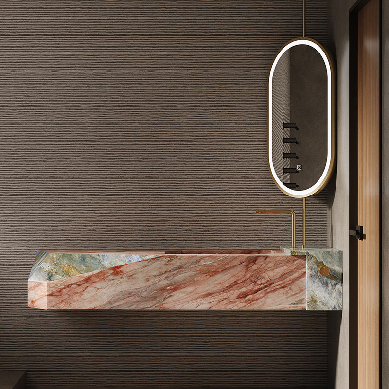 粉色奢石岩板一体无缝盆浴室柜卫生间高端定制洗手台洗脸洗漱池,家装主材,盆、台一体成型式台盆,淘宝优惠券,粉丝福利购,淘宝优惠卷