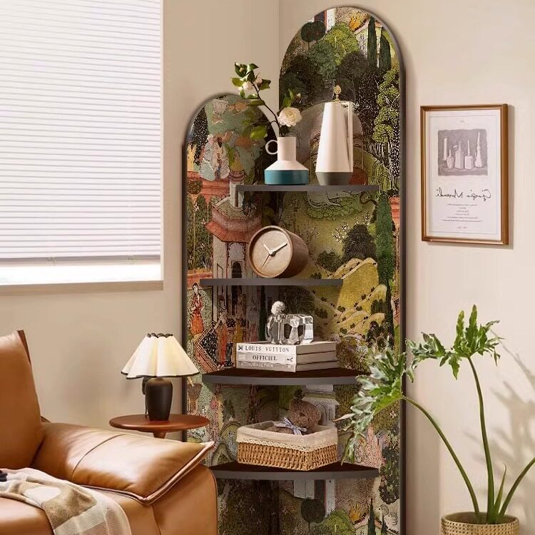 中古风落地摆件客厅电视柜旁边墙面转角柜复古置物架多层三角柜