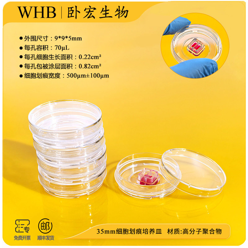 WHB卧宏生物35mm细胞划痕培养皿无热源辐照灭菌一次性玻底皿耗材