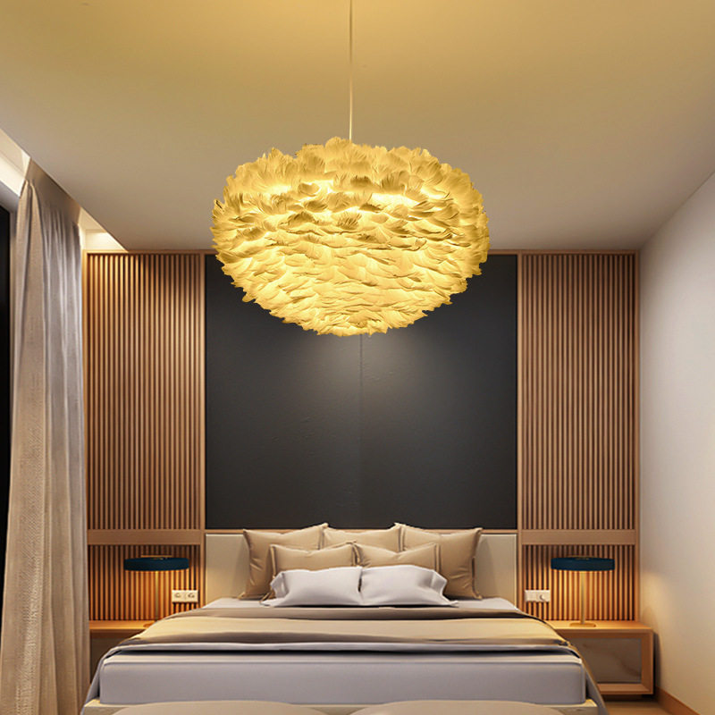 北欧创意个性led少女ins主卧室现代温馨浪漫白色羽毛客厅房间吊灯