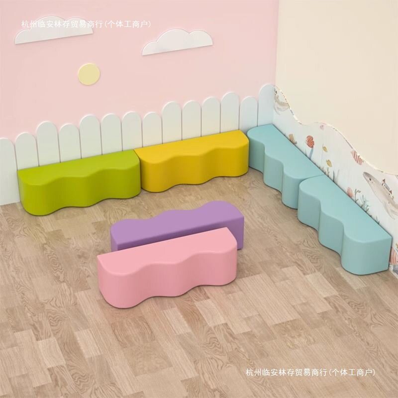 早教中心长条沙发凳换鞋凳幼儿园游乐场儿童软包围栏家长等待区椅