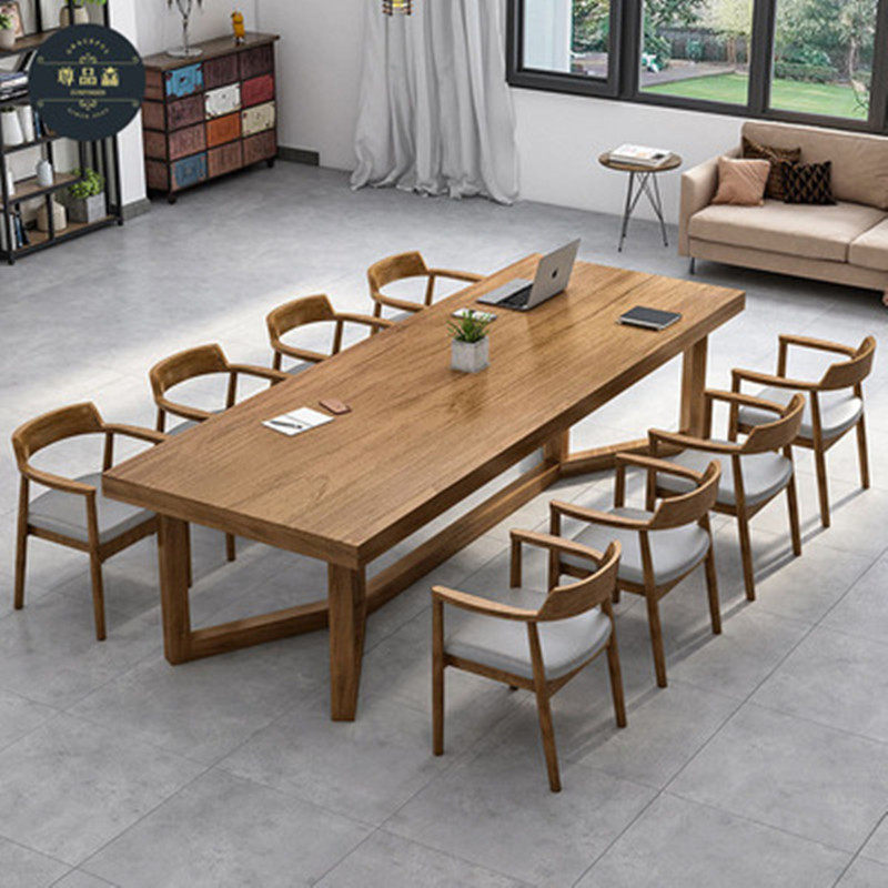 美式实木大板长桌loft酒店会议室多人洽谈桌现代简约原木会议桌